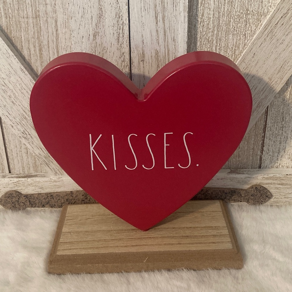 Rae Dunn Red Heart Shaped Decor with 'Kisses' Text